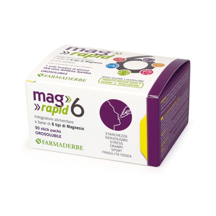 Mag 6 Rapid Integratore Magnesio 300mg 20 Bustine Orosolubili Gusto Ananas - Farmaderbe