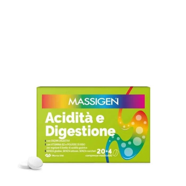 Compresse Masticabili per Acidità e Digestione Senza Glutine Lattosio Zucchero 24pz - Massigen
