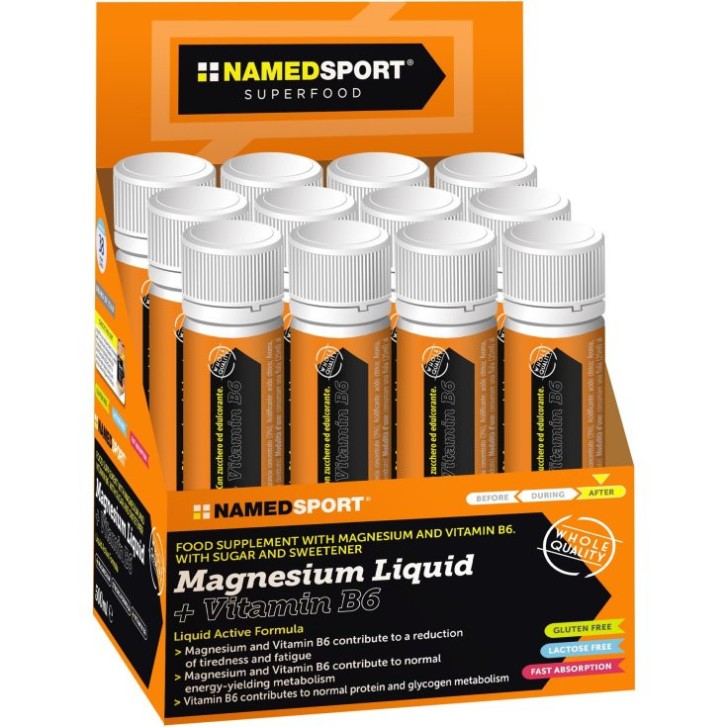 Magnesio e Vitamina B6 Integratore Liquido Recupero Muscolare Fiale 25ml - Named Sport