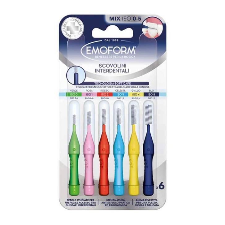 Scovolino Interdentale Set 6 pezzi Misure ISO 0-5 Soft Care Ergonomico - Emoform