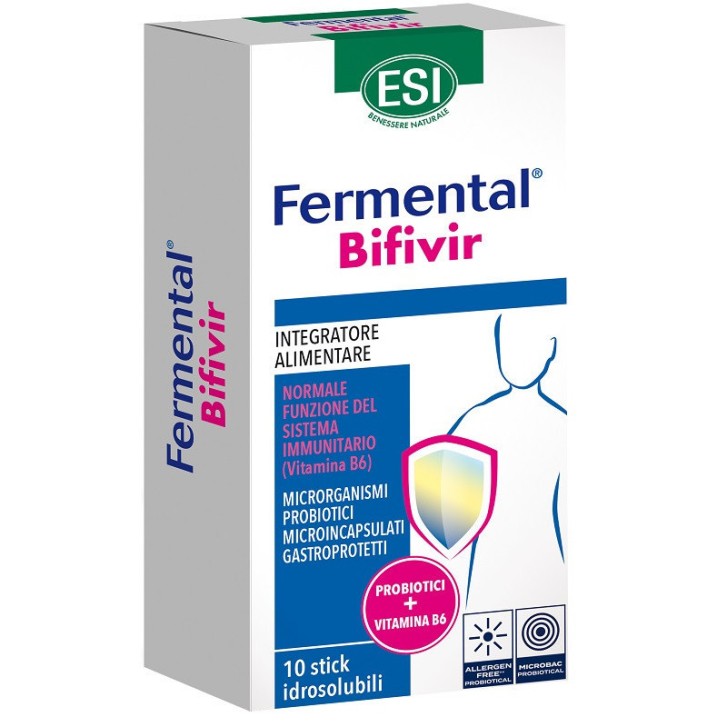 Fermental Bifivir Probiotici Integratore Flora Intestinale 10 Stick con Vitamina B6 - ESI