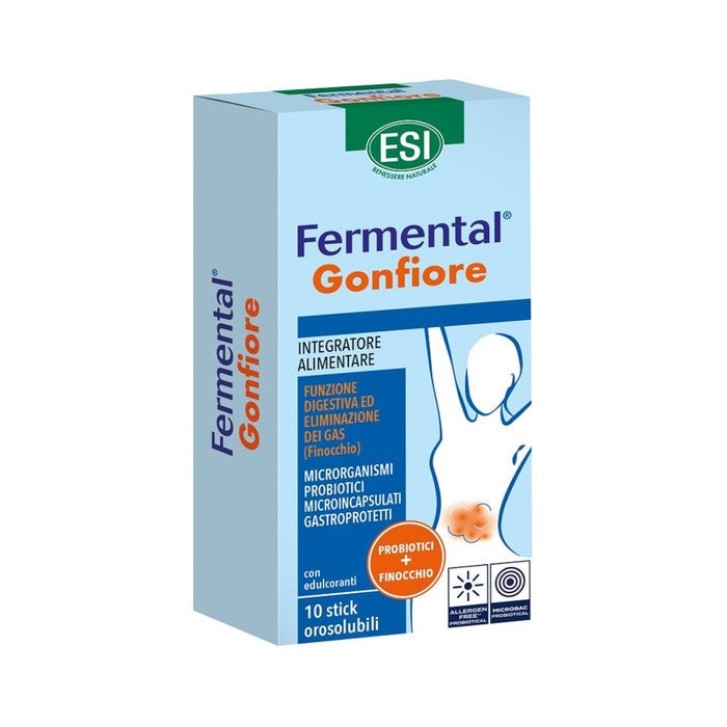 Fermental Probiotici Integratore per Gonfiore Intestinale 10 Stick Orosolubili - ESI