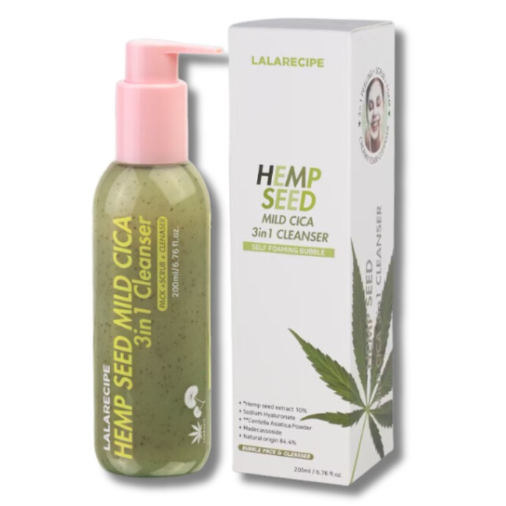Detergente Viso 3 in 1 Semi di Canapa e Centella Asiatica per Pelli Sensibili 200ml - LALARECIPE