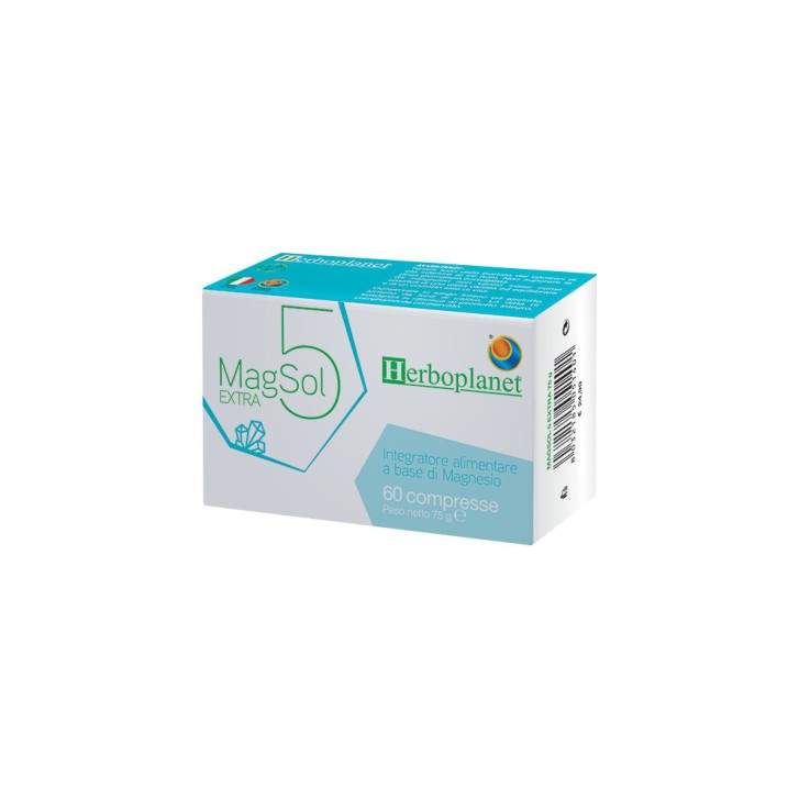 Magsol 5 Extra Integratore di Magnesio 375mg Senza Glutine Vegano 12 Compresse - Herboplanet