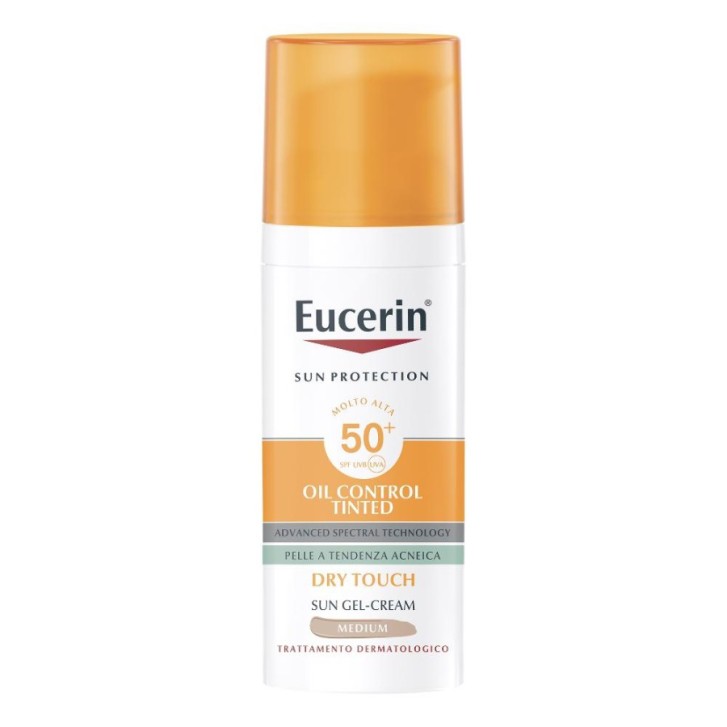 Gel-Crème Solare Tinta SPF 50+ Controllo Sebo Tonalità Medium per Pelli Sensibili - Eucerin