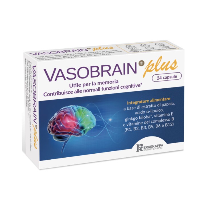 Vasobrain Plus Integratore Cerebrale Antiossidante per Memoria 24 Capsule - Vasobrain