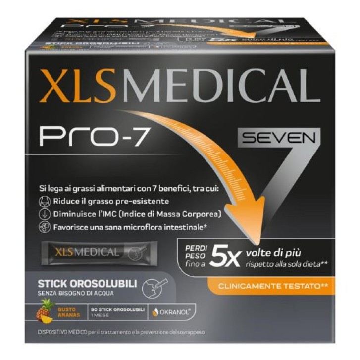 XLS Medical Pro 7 Integratore Riduce Assorbimento Grassi 90 Stick Orosolubili Ananas - XLS Medical