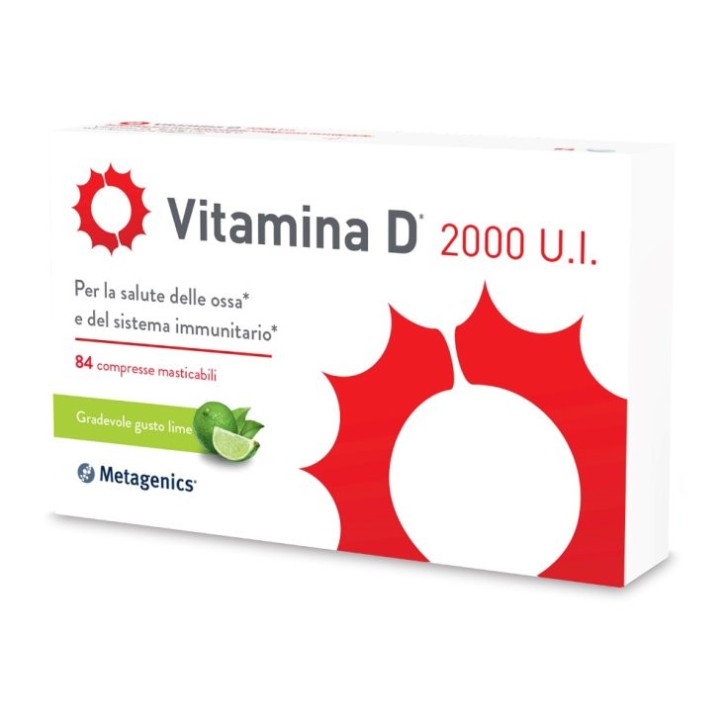 Vitamina D 2000 UI Integratore 168 Compresse Masticabili Gusto Lime per Ossa e Immunità - Metagenics