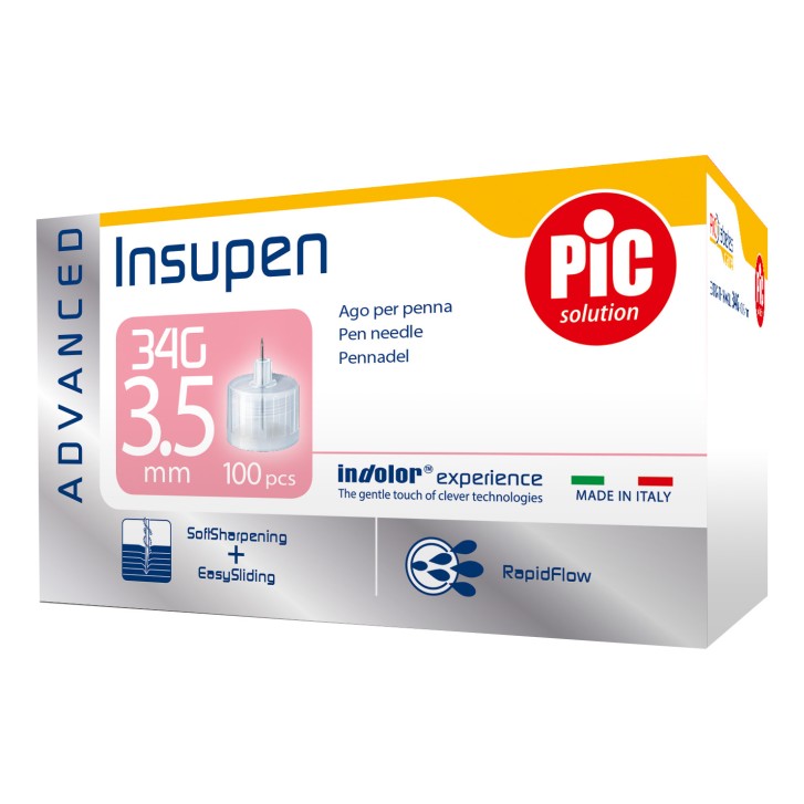 Aghi Penna Insulina 34G 3,5mm Monouso 100 pezzi - Pic Solution