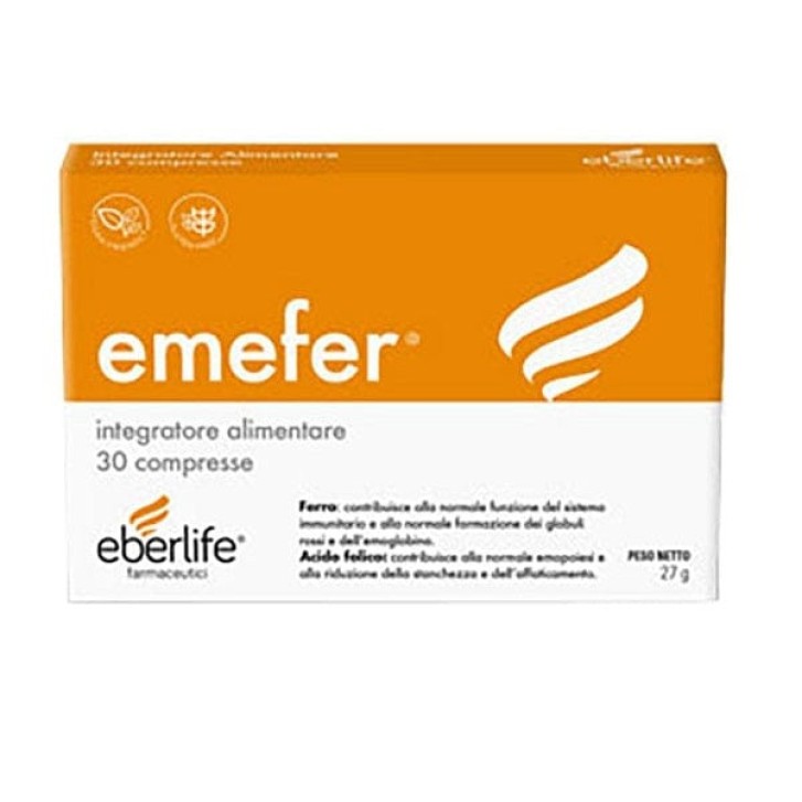 Emefer Integratore di Ferro e Vitamine Vegano Senza Glutine 30 Compresse - Eberlife