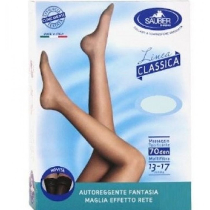Calza Autoreggente 70 Den Compressione Graduata Microrete Nero Taglia 2 - Sauber