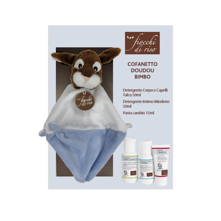 Kit Detergenti per Bimbo con Pasta Cambio e Peluche DouDou Azzurro - Fiocchi di Riso