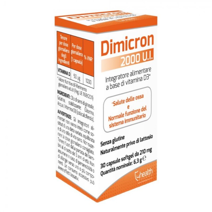 Vitamina D3 2000 UI Integratore 30 Capsule Softgel Senza Glutine e Lattosio - Dimicron