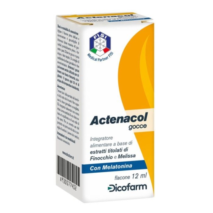 Actenacol Integratore Sonno e Digestione Gocce con Melatonina 1mg 12ml - Dicofarm