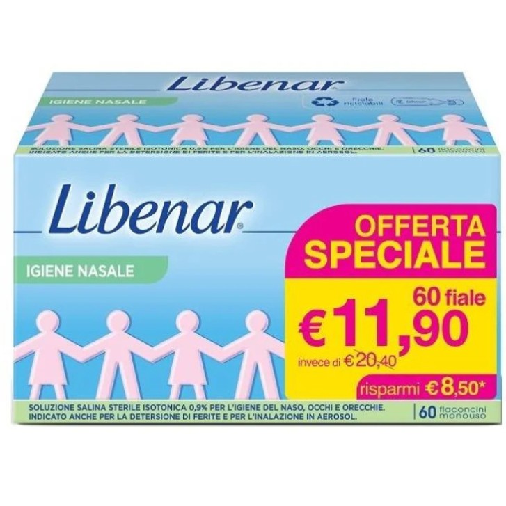 Soluzione Salina Isotonica Igiene Nasale e Oculare Sterile 60 Flaconcini 5ml - Libenar