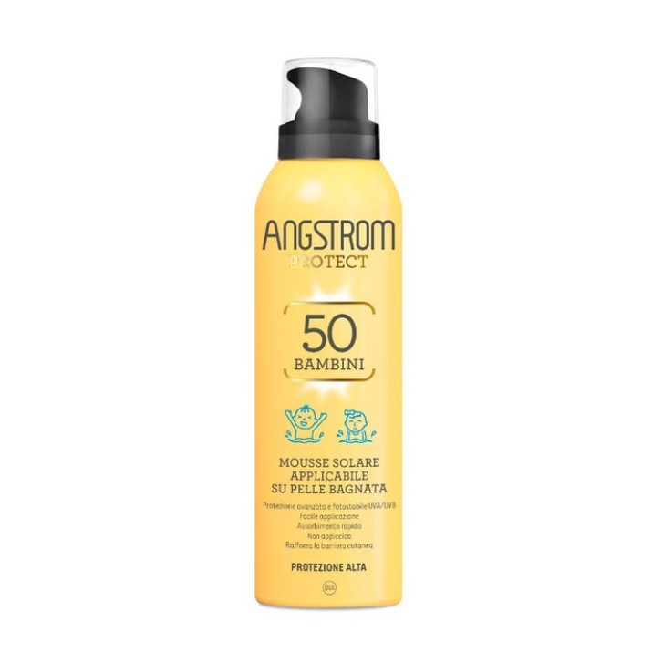 Mousse Solare Protect Kids SPF 50+ Resistente all\'Acqua Senza Profumo 150ml - Angstrom