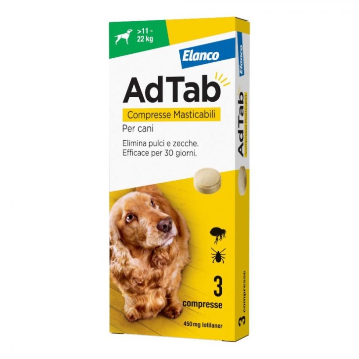 Antiparassitario Compresse Masticabili per Cani 11-22 kg 450 mg 1 mese - Adtab