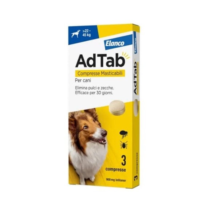 Antiparassitario Cani 22-45kg Compresse Masticabili 900mg Contro Pulci e Zecche - AdTab