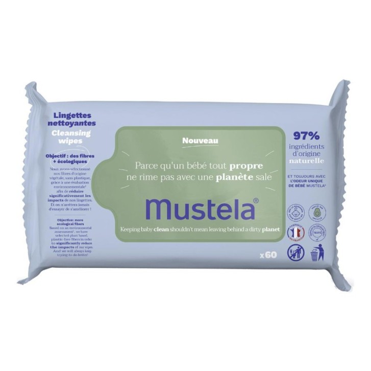 Salviette Detergenti Avocado per Viso e Mani Neonati e Bambini 60 pezzi - MUSTELA