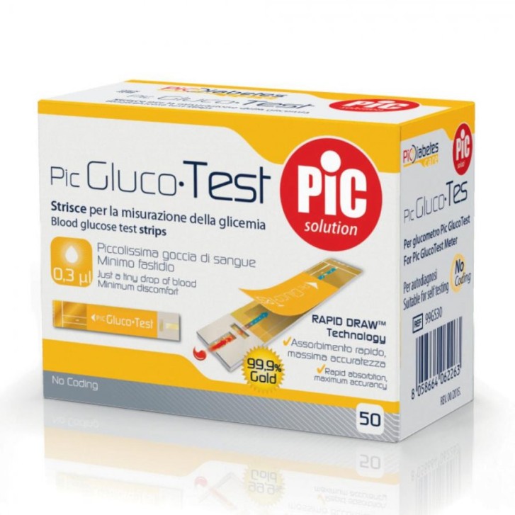 GlucoTest Strisce Glicemia Assorbimento Rapido 0,3 µl Sangue 50 pezzi - PIC