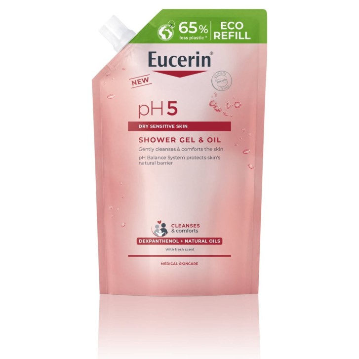 Gel Doccia e Olio pH 5 per Pelli Sensibili Nutriente Refill 400ml - EUCERIN