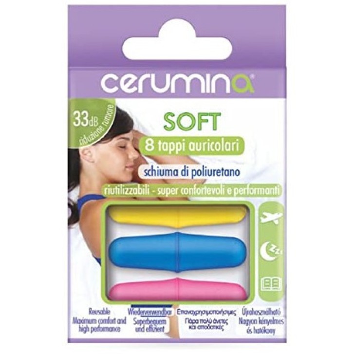 Tappi Auricolari Riutilizzabili Riduzione Rumore 33dB Schiuma 8 Pezzi - CERUMINA