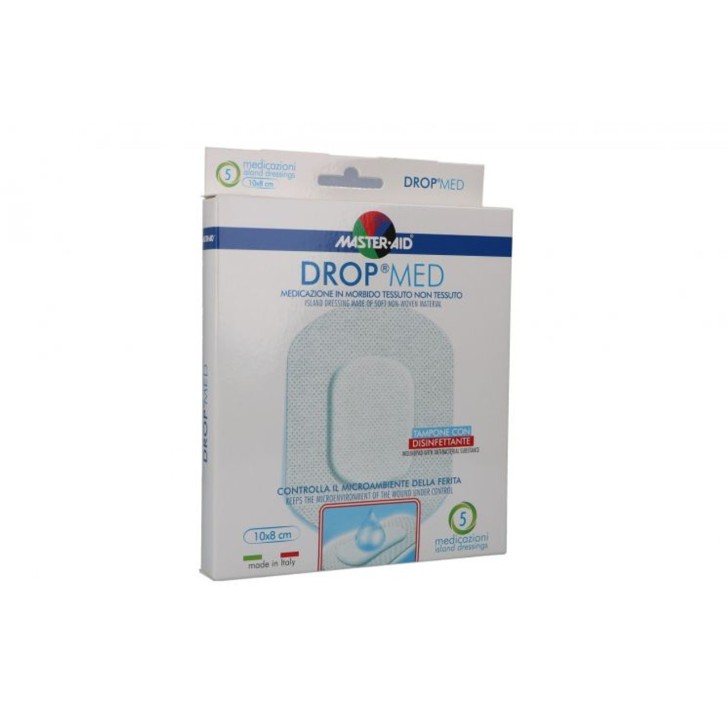 DROP MED Medicazione Traspirante con Clorexidina 10x12cm 5pz Ipoallergenica - MASTER AID
