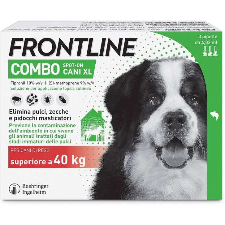 FRONTLINE Combo Spot-On Antipulci e Antizecche Cani XL >40kg 3 Pipette 4,02ml - FRONTLINE