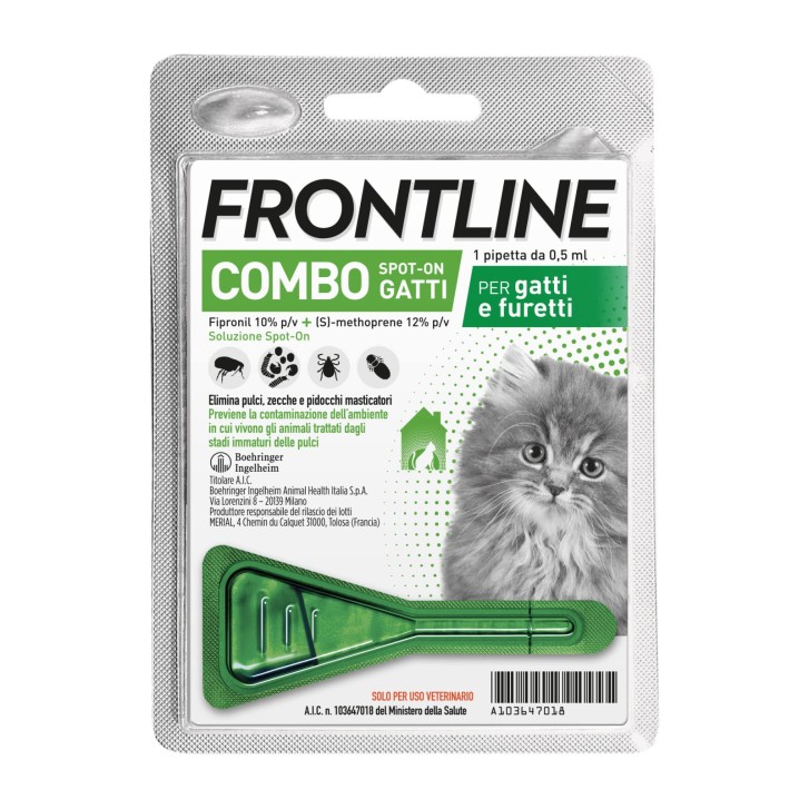 COMBO Antiparassitario Spot-On per Gatti Contro Pulci e Zecche 1 Pipetta 0,5 ml - FRONTLINE