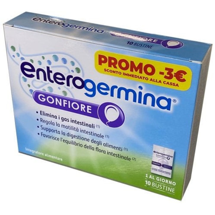 ENTEROGERMINA Gonfiore Integratore con Probiotici Senza Glutine e Lattosio 10 Bustine