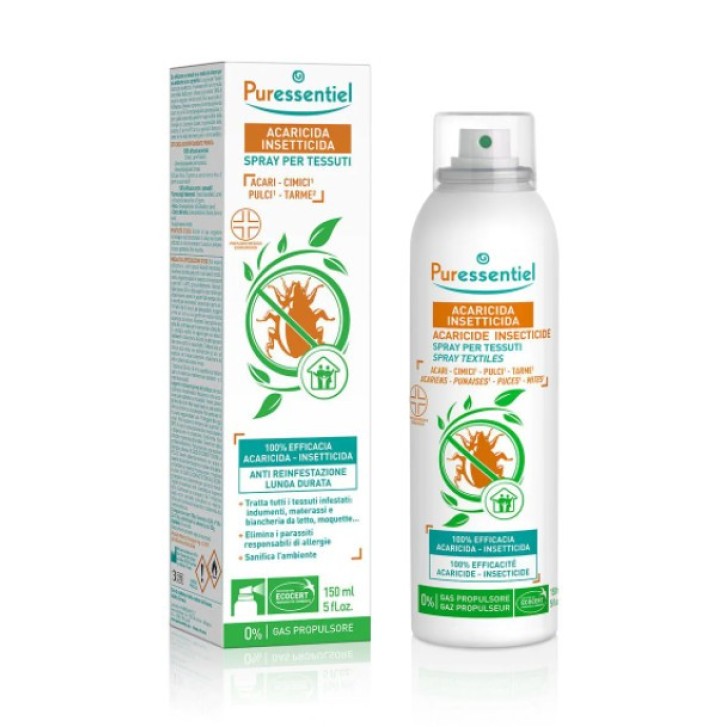 Spray Acaricida contro Acari e Parassiti per Tessuti 150ml Tratta fino a 10m² - PURESSENTIEL