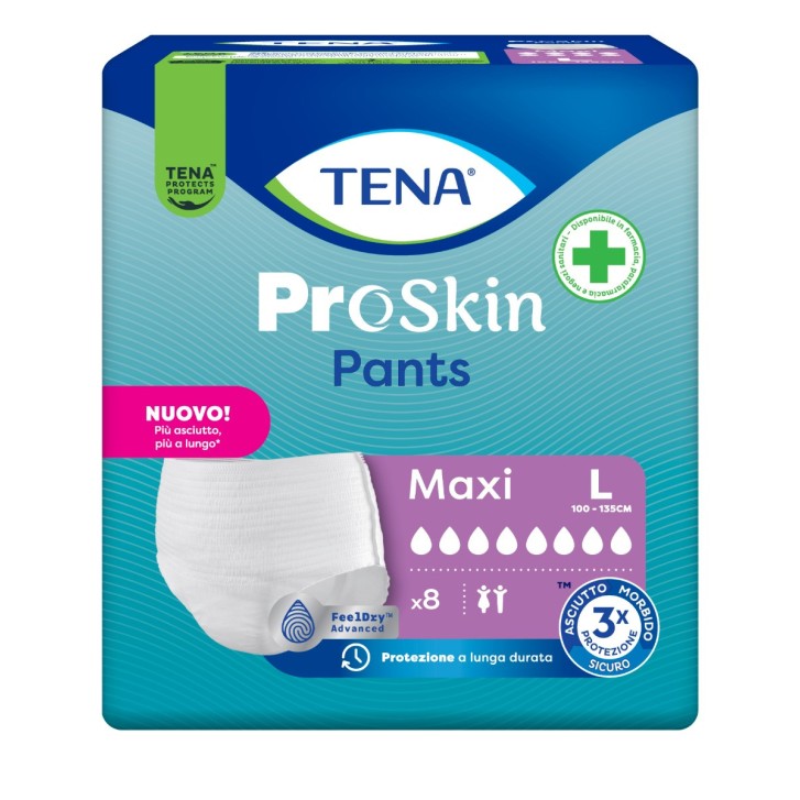 Tena Pants Maxi Pannolone a Mutandina Alta Protezione Taglia L 8 pezzi 100-135 cm - Tena
