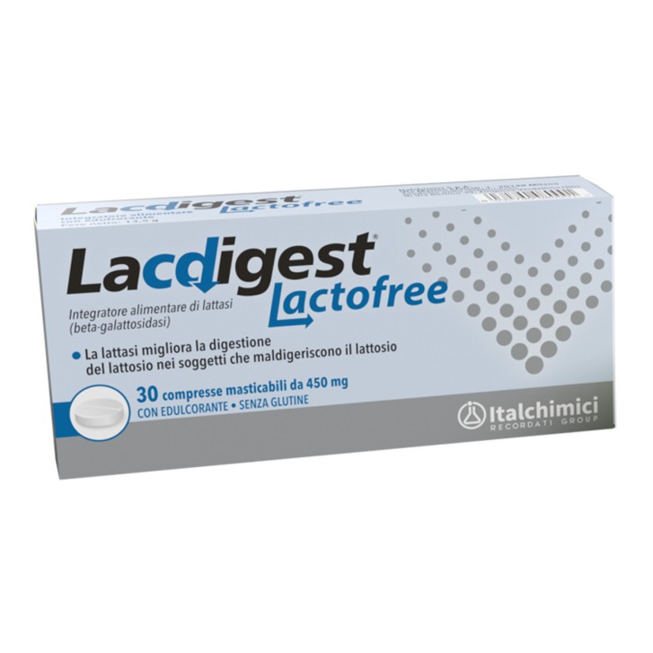 Lacdigest Integratore Digestione Lattosio 4.500 FCC 30 Compresse Masticabili Senza Glutine