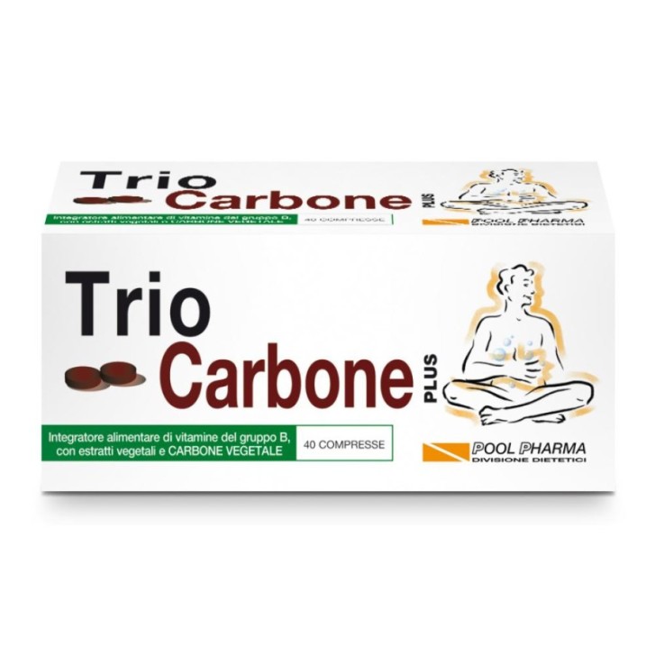 TRIOCARBONE PLUS Integratore Carbone Vegetale con Estratti e Vitamine B 40 Compresse - TRIOCARBONE