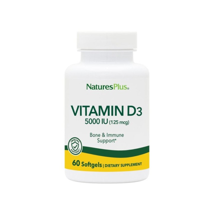 Vitamina D3 5000 UI Integratore 60 Capsule Senza Glutine e Lattosio - NATURE\'S PLUS
