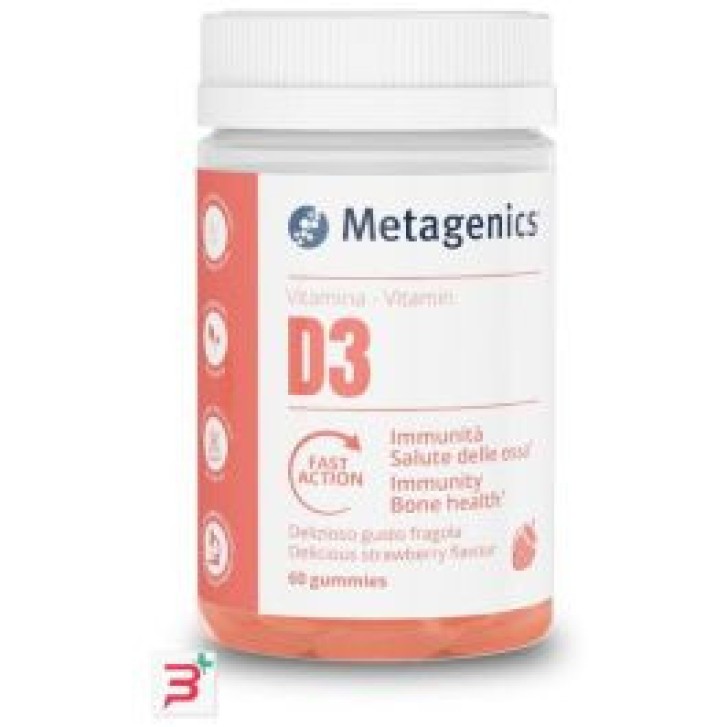 Vitamina D3 Integratore 1000 UI Gusto Fragola 60 Gummies Senza Glutine - METAGENICS