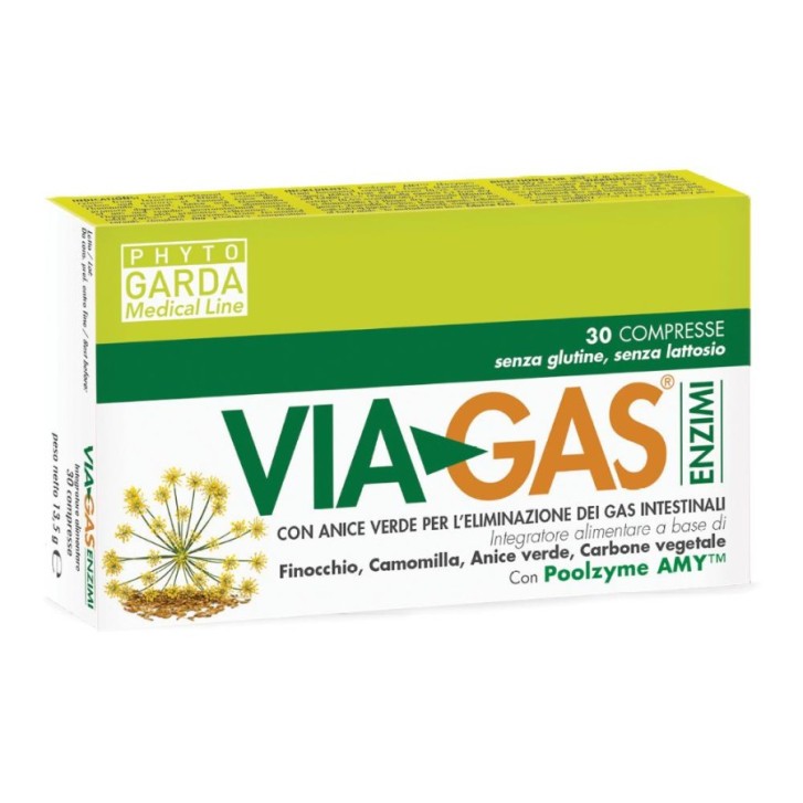 VIAGAS ENZIMI Integratore Digestivo con Enzimi e Finocchio 30 Compresse - PHYTO GARDA