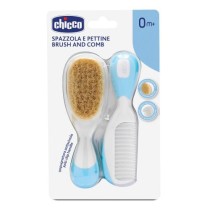 Set Spazzola e Pettine per Neonati Azzurro Setole Naturali 2 Pezzi - Chicco