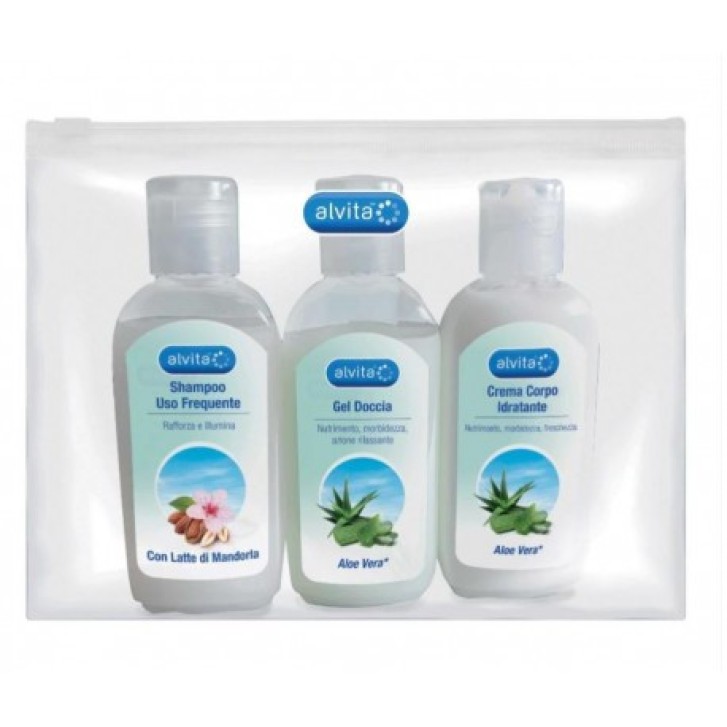 Kit Viaggio Body Care 3 Prodotti Gel Doccia Shampoo Crema Corpo Aloe Vera 75ml - ALVITA