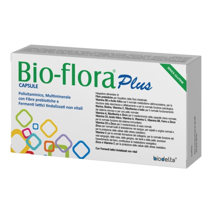 BIOFLORA PLUS Integratore Fermenti Lattici e Prebiotici con Vitamine e Minerali 30 Capsule - BIDELTA