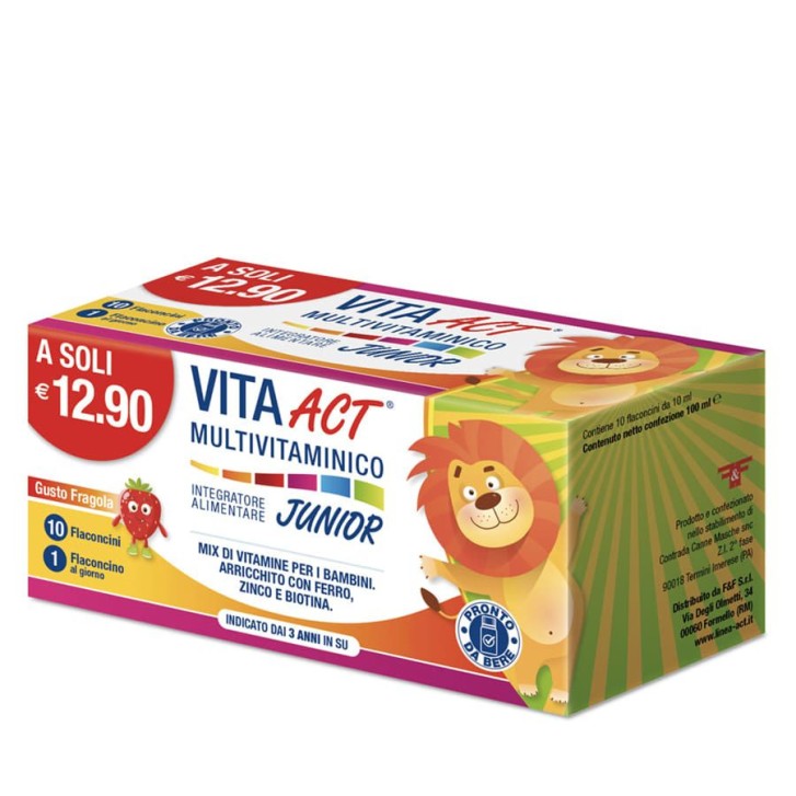 VITA ACT Multivitaminico Junior Integratore con Vitamine e Minerali 10 Flaconcini Fragola