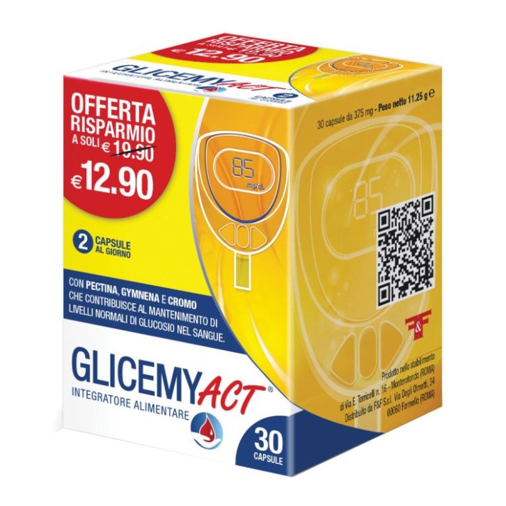 Glicemy Act Integratore Controllo Glicemia con Pectina Gymnema e Cromo 30 Capsule - F&F