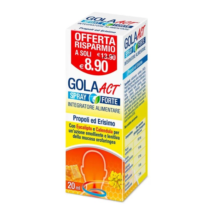 Gola Act Spray Forte Integratore per Gola con Propoli ed Estratti Naturali 20ml - F&F Gola Act Spray Forte Integratore per Gola con Propoli ed Estratti Naturali 20ml - F&F