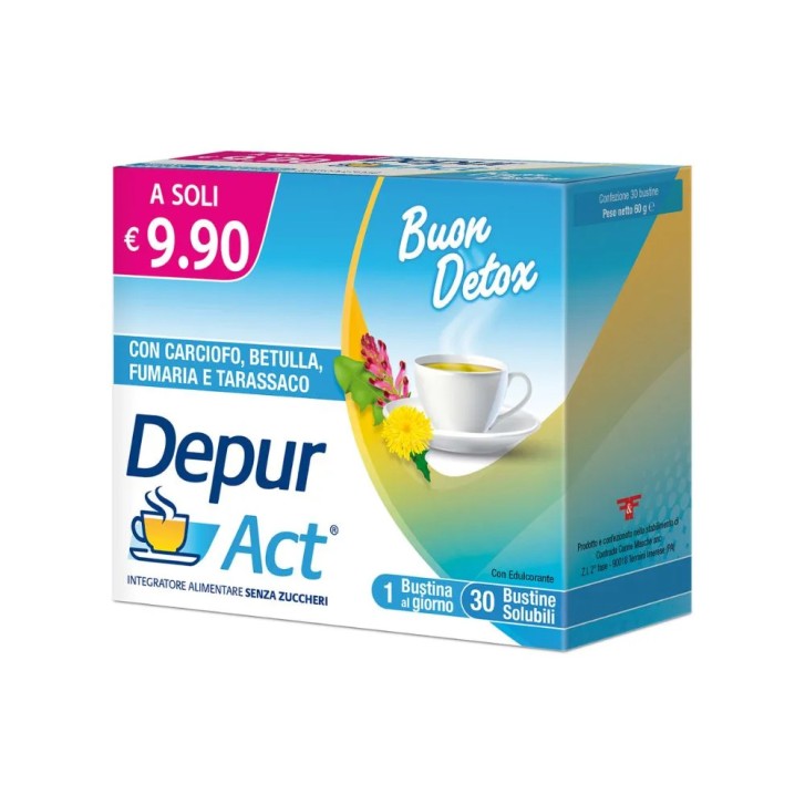 DEPUR ACT Integratore Alimentare Depurativo Senza Zuccheri 30 Bustine Solubili