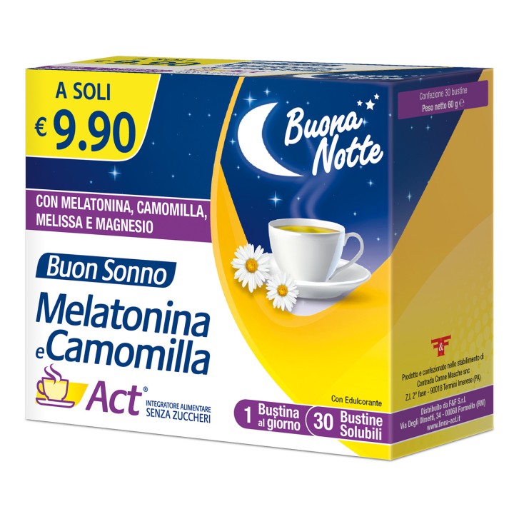 Melatonina ACT Integratore Sonno e Relax con Camomilla e Melissa 30 Bustine - KELEMATA