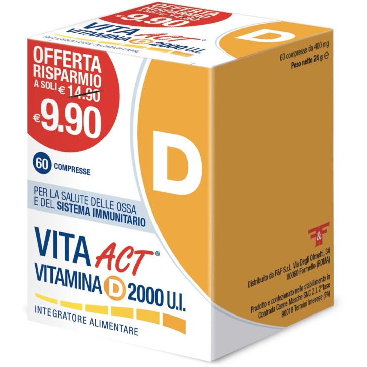 Vitamina D3 2000 UI Integratore per Ossa e Sistema Immunitario 60 Compresse - VITA ACT