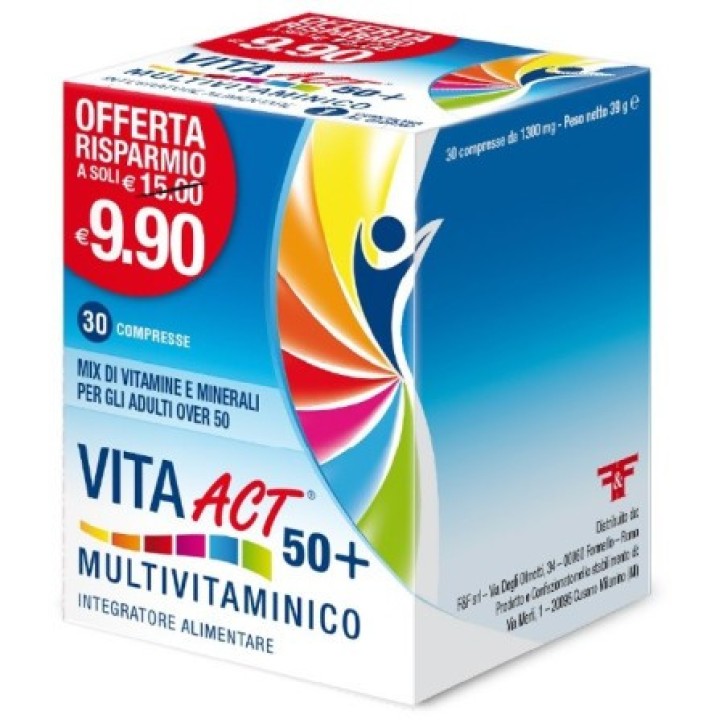 Vita Act 50+ Multivitaminico Integratore per Adulti Over 50 30 Compresse - F&F Vita Act 50+ Multivitaminico Integratore per Adulti Over 50 30 Compresse - F&F