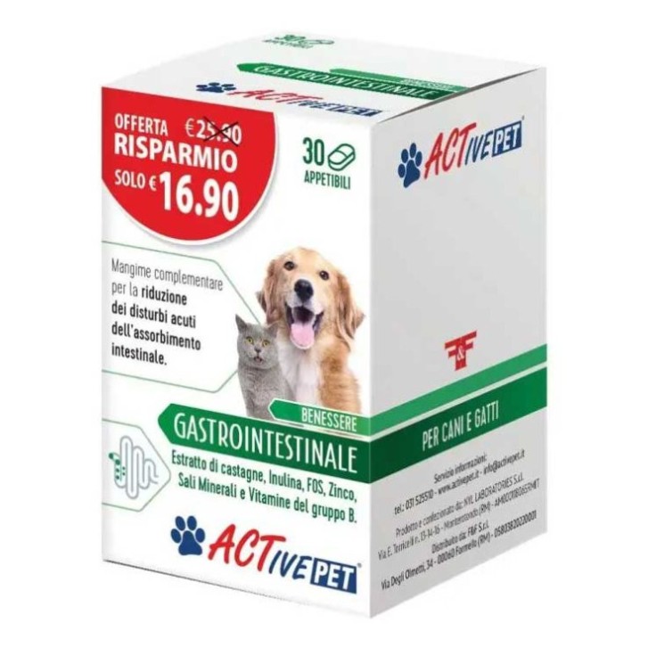 Gastrointestinale Mangime Complementare per Salute Intestinale Cani e Gatti 30 Compresse - ACTIVE PET