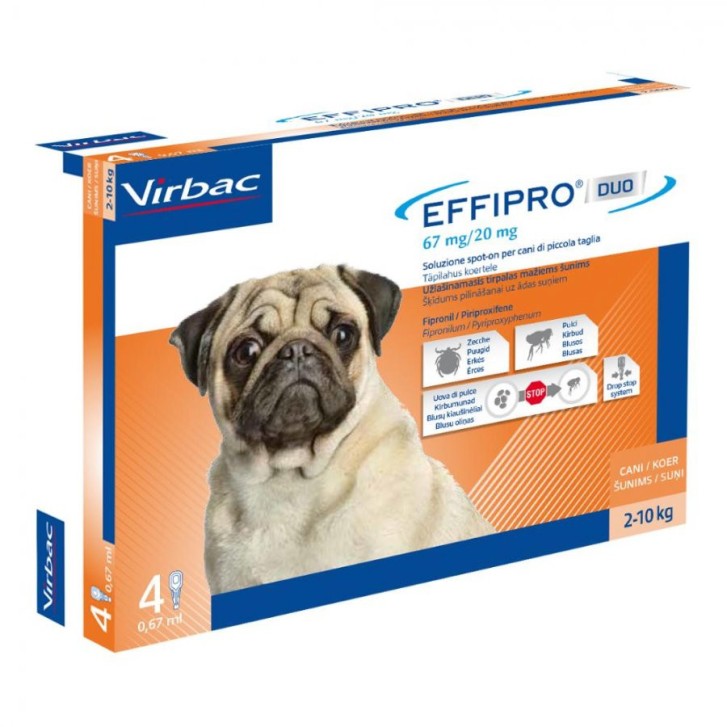 Effipro Duo Spot-On Cani 2-10 kg Antiparassitario Pulci e Zecche 4 Pipette - EFFIPRO