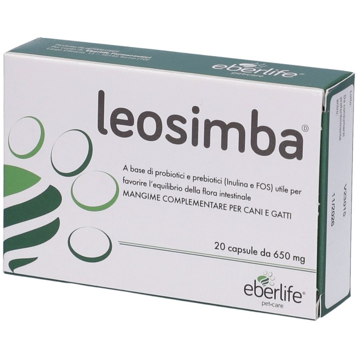 Leosimba Mangime Complementare Cani e Gatti Probiotici 20 Capsule - Eberlife Farmaceutici Leosimba Mangime Complementare Cani e Gatti Probiotici 20 Capsule - Eberlife Farmaceutici